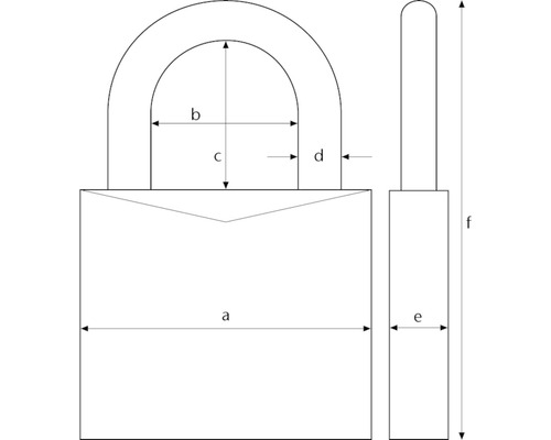 Afbeelding van de afmetingen van een hangslot
