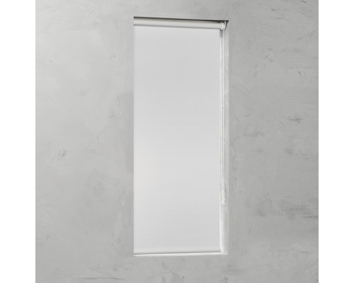 Wit rolgordijn aan het raam voor privacy en verduistering.