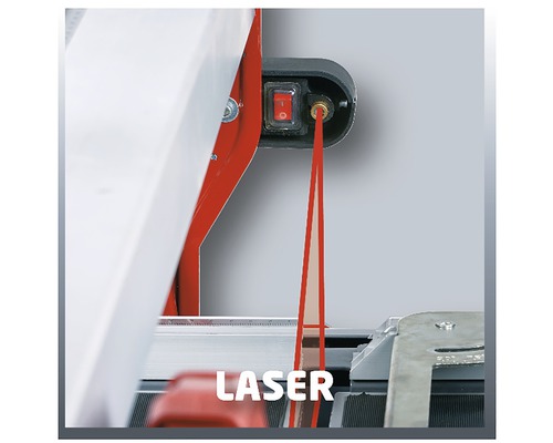 Detail van de laserfunctie van een tegelsnijmachine