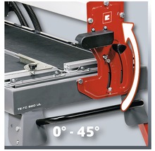 Detailopname tegelsnijmachine met hoekinstelling van 0 graden tot 45 graden