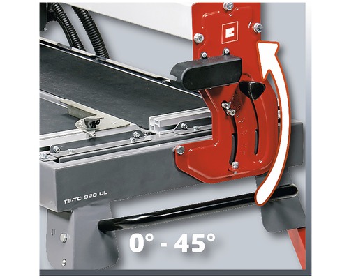 Detailopname tegelsnijmachine met hoekinstelling van 0 graden tot 45 graden