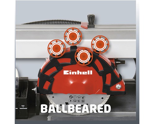 Einhell logo op een tegelsnijmachine met kogellager