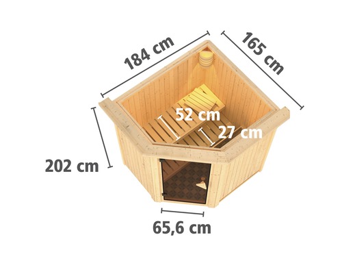 Hoeksauna van hout met maatvoering