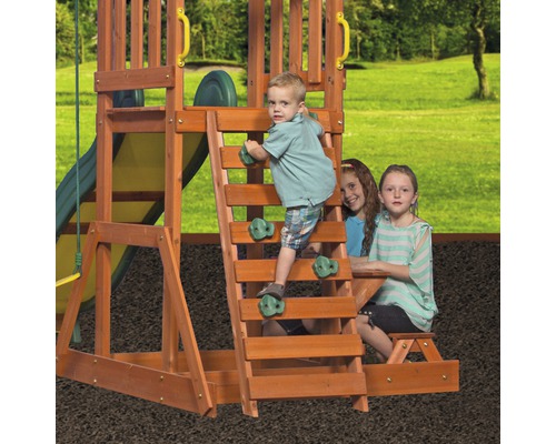Speeltuin met klimmuur, glijbaan en picknicktafel voor kinderen