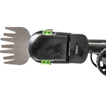Detailweergave van een grasschaar met accu en metalen mes