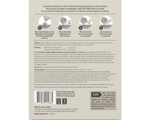 Pokon Mediterrane Plantenvoeding gebruiksaanwijzing
