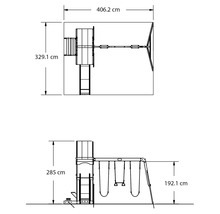 Afmetingen van een speelplaats in centimeters