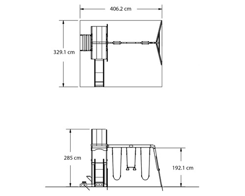 Afmetingen van een speelplaats in centimeters