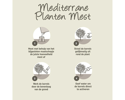Instructies voor het gebruik van mediterrane plantenvoeding in vier stappen