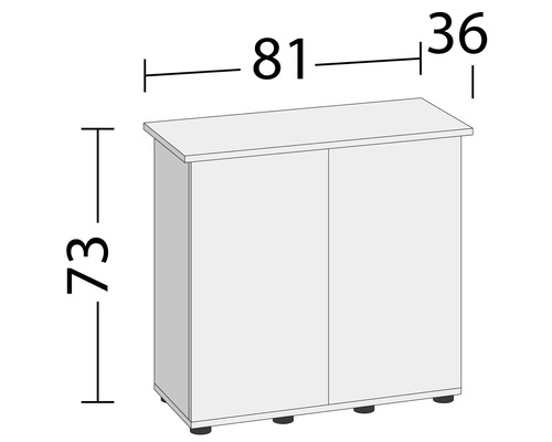 Afbeelding van een onderkast met de afmetingen 81 cm breed, 73 cm hoog en 36 cm diep