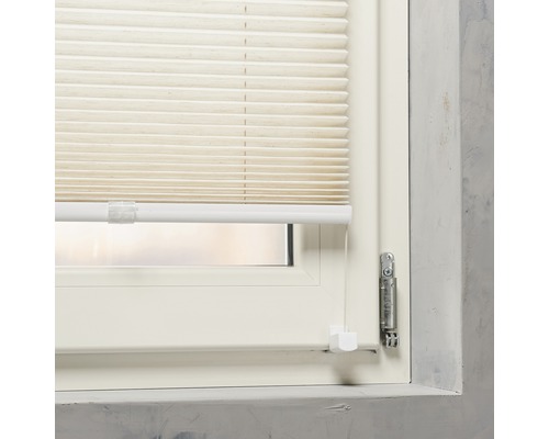 Raam met plisségordijn voor lichtregulering en privacy.