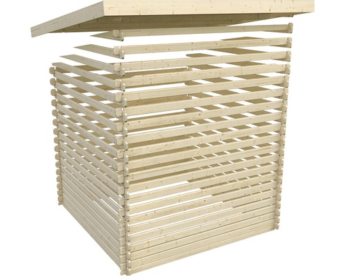 Houten constructie van een tuinhuis in aanbouw