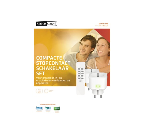 Compacte stopcontact schakelaar set voor het draadloos in- en uitschakelen van lampen en apparaten