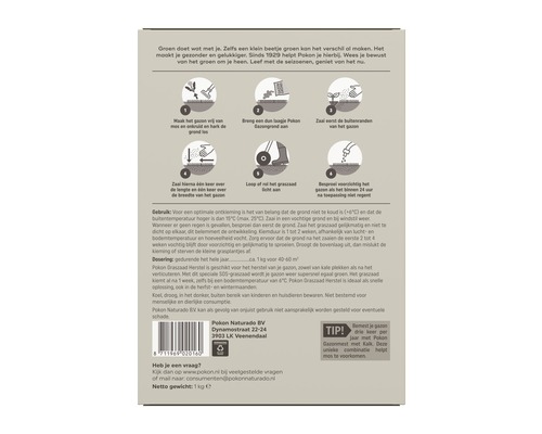 Instructies voor het gebruik van gazonzaden, inclusief het losmaken van de grond, het aanbrengen van gazongrond, het zaaien en het besproeien van het gazon.