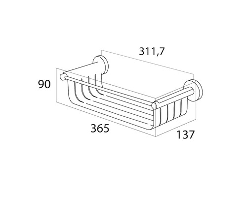 Technische tekening van een doucherek met afmetingen