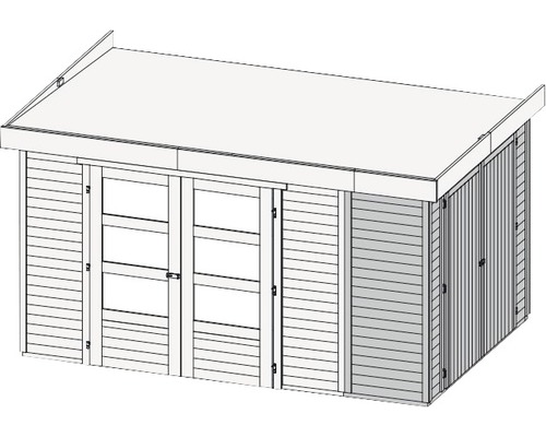 Houten tuinhuis met raam en dubbele deur