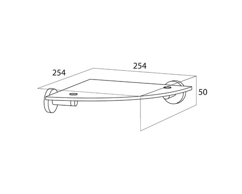 Technische tekening van een hoekplank met maatvoering.