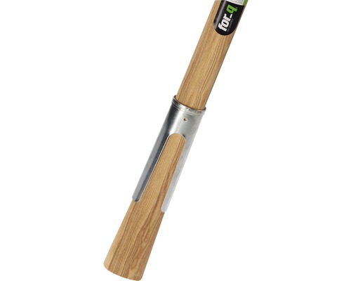 Detailweergave van een houten steel met metalen manchet