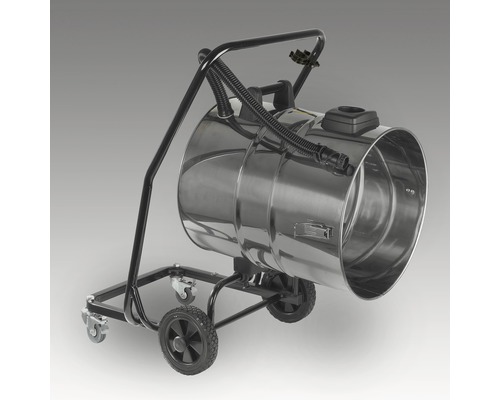 Roestvrijstalen nat- en droogzuiger op een rolwagen