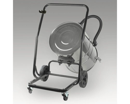 Roestvrijstalen stofzuiger op een transportwagen met wielen