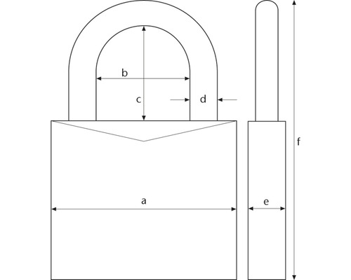 Afbeelding van een hangslot met afmetingen