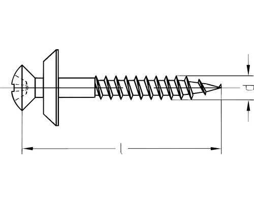Tekening van een houtschroef met verzonken kop en schijf ter illustratie van de afmetingen