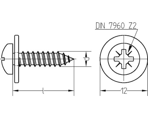 Technische tekening van een schroef met verzonken kop en maatvoering
