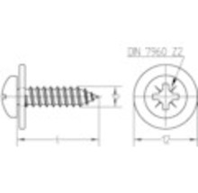 Tekening van een bolkop schroef met flens volgens DIN 7962 Z2