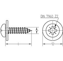 Technische tekening van een bolkop schroef met flens volgens DIN 7960