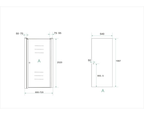 Technische tekening van een deur met maatvoering