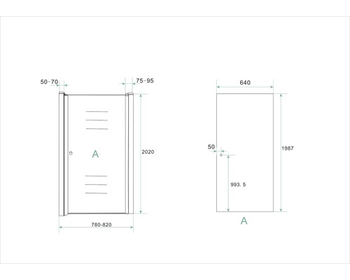 Technische tekening van een deur met maatvoering