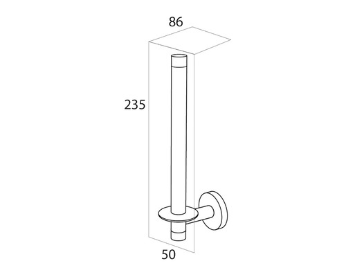 Technische tekening van een toiletpapierhouder met afmetingen.