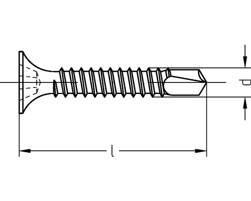 Technische tekening van een schroef met verzonken kop