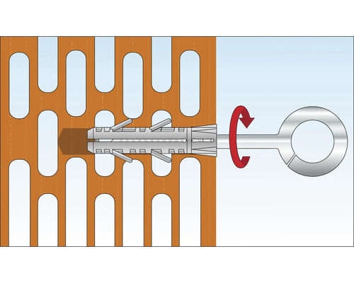 Illustratie van een nylon plugbevestiging in een geperforeerde baksteen