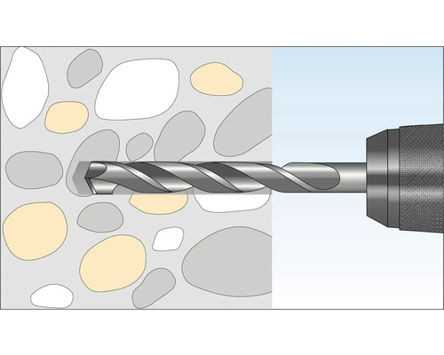 Boor boort in een betonnen muur