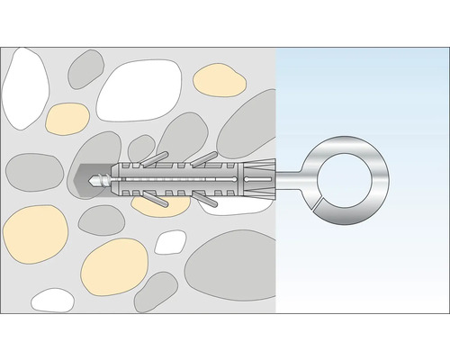 Illustratie van een zware plug met oogbout in een stenen muur