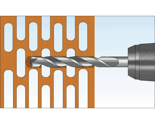 Illustratie van een boor die door een geperforeerde plaat boort.