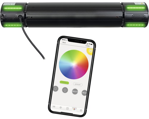 Zwarte ledlamp met smartphone-app voor bediening