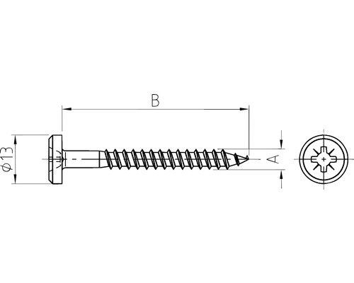 Technische tekening van een schroef met afmetingen