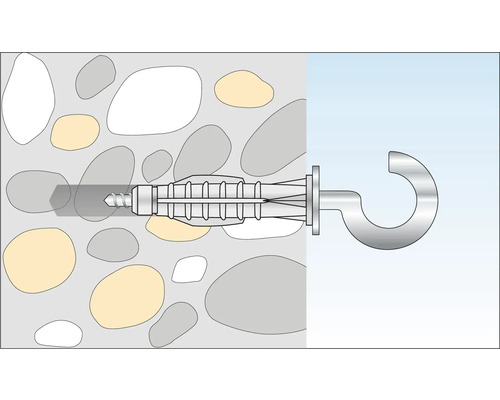Illustratie van een universele plug met haakschroef in een muur