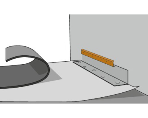Detailaanzicht van een dakgoot met bevestigingsmateriaal en afdichtingsmateriaal.