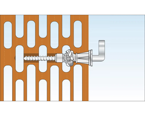 Bevestiging van een schroef met plug in een geperforeerde baksteen