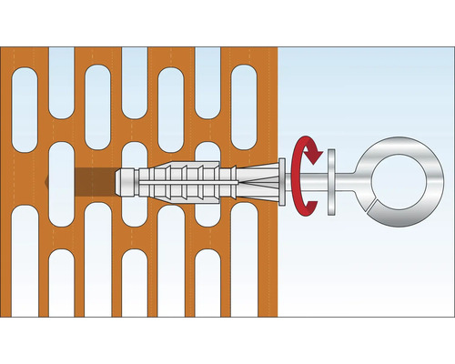 Illustratie van een plug in een geperforeerde bakstenen muur met een draaiende schroef