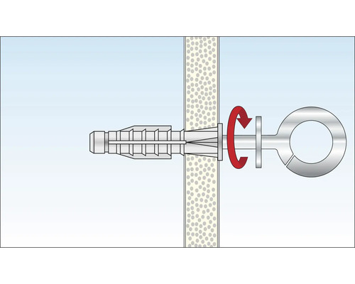 Illustratie van een plug met ringbout en rode pijl voor de draairichting