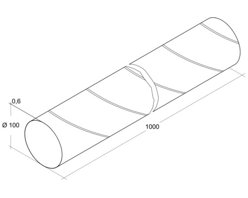 Technische tekening van een wikkelbuis met afmetingen van 1000 millimeter lengte en 100 millimeter diameter.