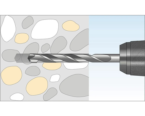 Close-up van een boor die in beton boort