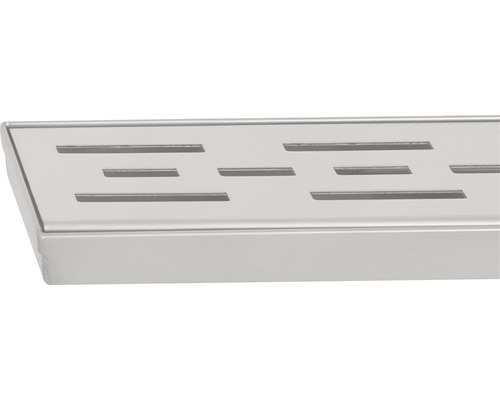 Bovenaanzicht van een roestvrijstalen douchegoot met sleuven