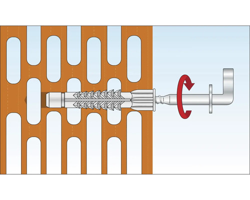 Illustratie van een plug in een geperforeerde steen met draaibeweging