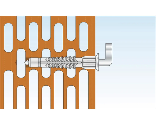 Wandbevestiging met plug in geperforeerde bakstenen muur