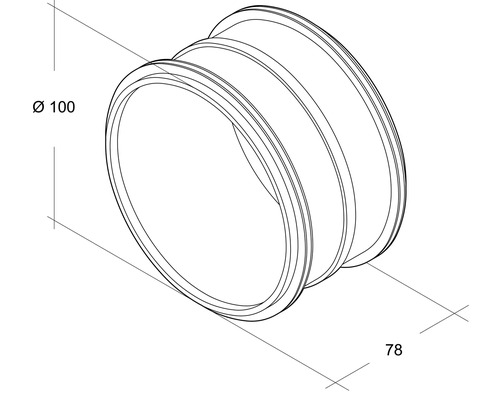 Spirobuis verbinder Ø 100 mm Technische tekening van een buisverbinding met de afmetingen diameter 100 en 78